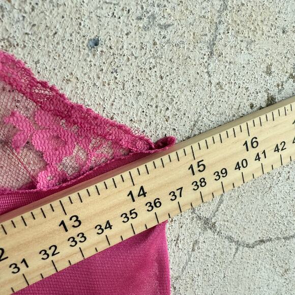 Vtg Maxi Slip Dress Hot Pink Lace 90s Nylon Lingerie Nightgown Coquette Womens M - Picture 6 of 8